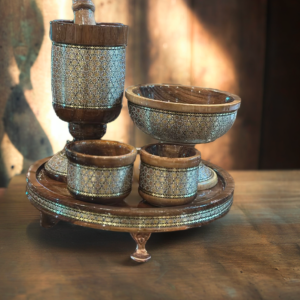 Handcrafted Persian Wooden Coffee Cup Set with Khatam Inlay